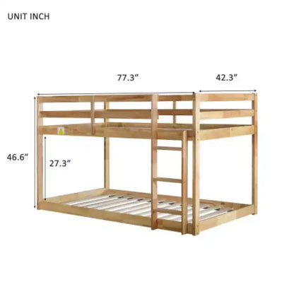 Twin over Twin Bunk Bed with Ladder, Reinforced Slat Platforms for Upper & Lower Beds