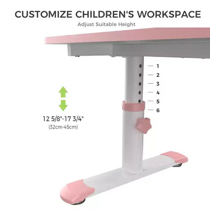 Kids Height-Adjustable Study Desk, 6 Levels, Scratch-Resistant Melamine, Pink or Blue