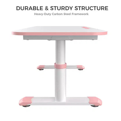 Kids Height-Adjustable Study Desk, 6 Levels, Scratch-Resistant Melamine, Pink or Blue