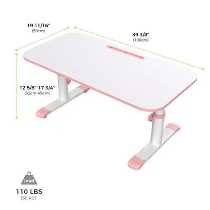 Kids Height-Adjustable Study Desk, 6 Levels, Scratch-Resistant Melamine, Pink or Blue