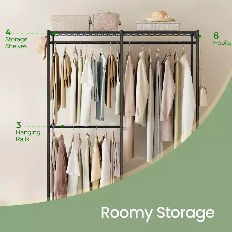 Heavy-Duty Metal Garment Rack, Freestanding Wardrobe Closet, Clothing Racks, 15.8 x 47.2 x 70.9 Inches Clothes Rack Ink Black
