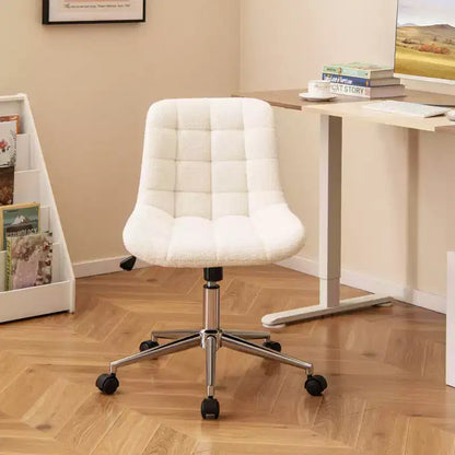 Armless Upholstered Office Chair with Adjustable Height & 360 Swivel Wheels, Gray/White