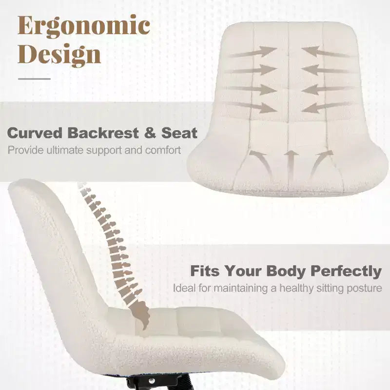 Armless Upholstered Office Chair with Adjustable Height & 360 Swivel Wheels, Gray/White