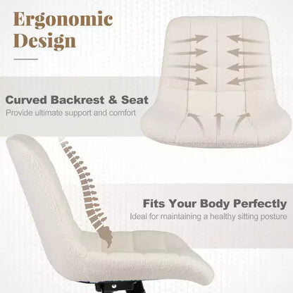 Armless Upholstered Office Chair with Adjustable Height & 360 Swivel Wheels, Gray/White