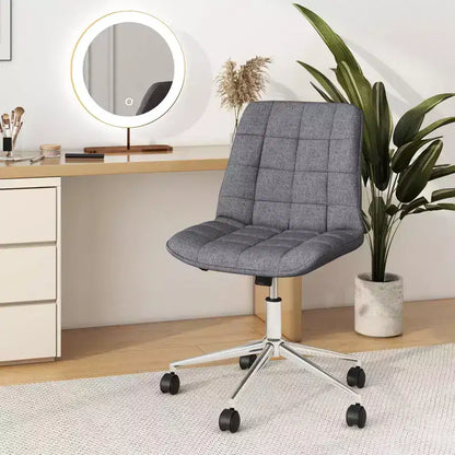 Armless Upholstered Office Chair with Adjustable Height & 360 Swivel Wheels, Gray/White