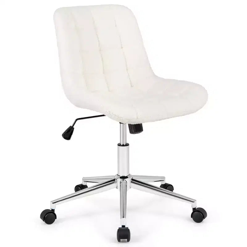 Armless Upholstered Office Chair with Adjustable Height & 360 Swivel Wheels, Gray/White