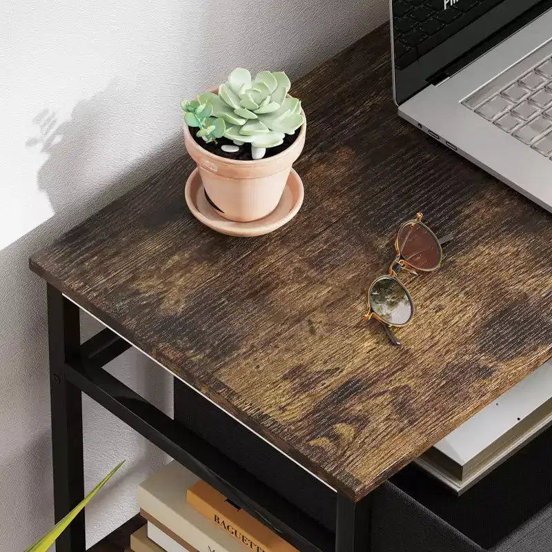 47in Writing Desk with 3 Fabric Drawers & Adjustable Shelves for Small Spaces, Black