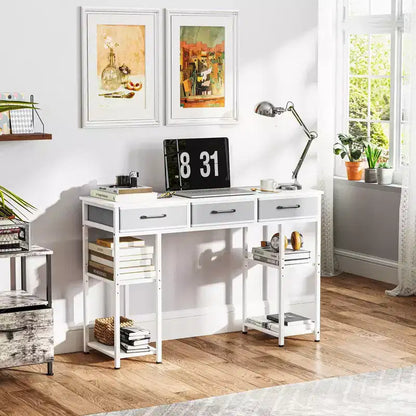 47in Writing Desk with 3 Fabric Drawers & Adjustable Shelves for Small Spaces, Black