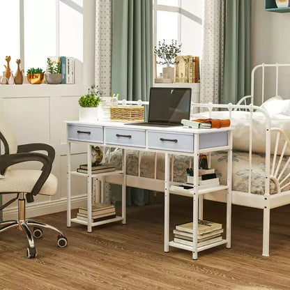 47in Writing Desk with 3 Fabric Drawers & Adjustable Shelves for Small Spaces, Black