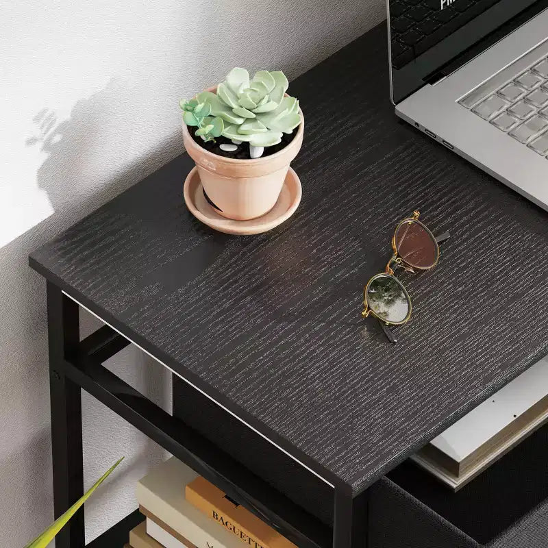 47in Writing Desk with 3 Fabric Drawers & Adjustable Shelves for Small Spaces, Black