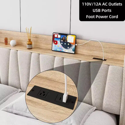 Upholstered Platform Bed Frame with 2 Storage Drawers, Storage Headboard & Charging Station
