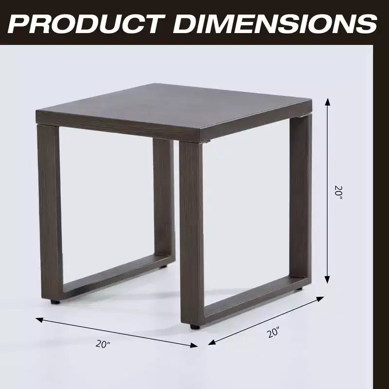 Square Metal Outdoor Side Table, All-Weather Powder-Coated Steel, Brown, 20x20in