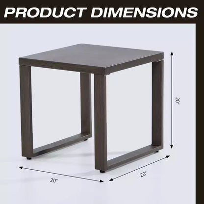 Square Metal Outdoor Side Table, All-Weather Powder-Coated Steel, Brown, 20x20in