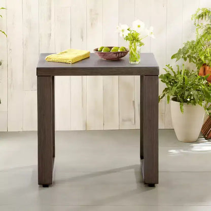 Square Metal Outdoor Side Table, All-Weather Powder-Coated Steel, Brown, 20x20in