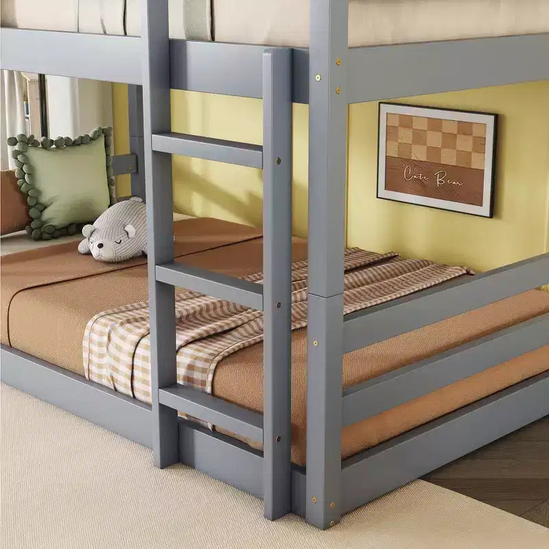 Detachable Triple Twin Bunk Bed with 2 Ladders & Guardrails, Rubber Wood, 200 lbs/Bed