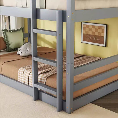 Detachable Triple Twin Bunk Bed with 2 Ladders & Guardrails, Rubber Wood, 200 lbs/Bed