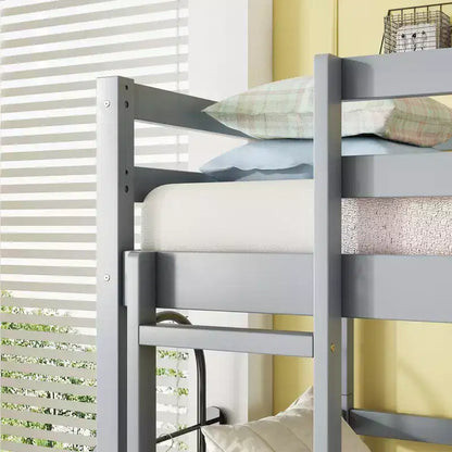 Detachable Triple Twin Bunk Bed with 2 Ladders & Guardrails, Rubber Wood, 200 lbs/Bed