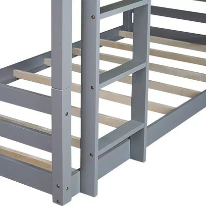 Detachable Triple Twin Bunk Bed with 2 Ladders & Guardrails, Rubber Wood, 200 lbs/Bed