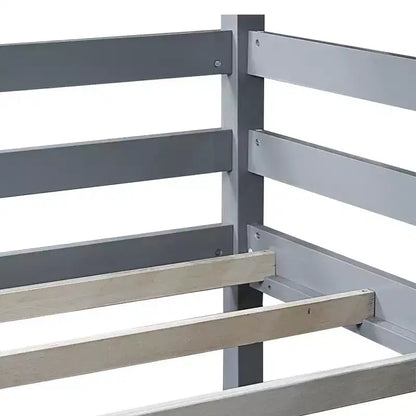 Detachable Triple Twin Bunk Bed with 2 Ladders & Guardrails, Rubber Wood, 200 lbs/Bed