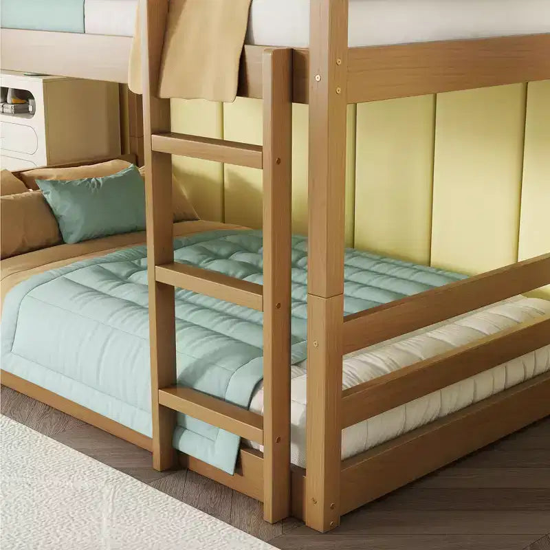 Detachable Triple Twin Bunk Bed with 2 Ladders & Guardrails, Rubber Wood, 200 lbs/Bed