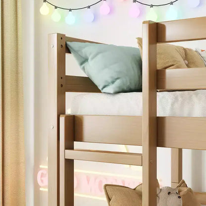 Detachable Triple Twin Bunk Bed with 2 Ladders & Guardrails, Rubber Wood, 200 lbs/Bed
