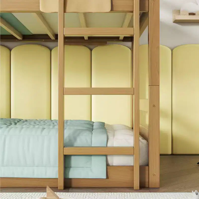 Detachable Triple Twin Bunk Bed with 2 Ladders & Guardrails, Rubber Wood, 200 lbs/Bed