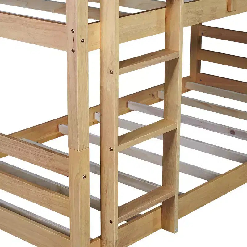 Detachable Triple Twin Bunk Bed with 2 Ladders & Guardrails, Rubber Wood, 200 lbs/Bed