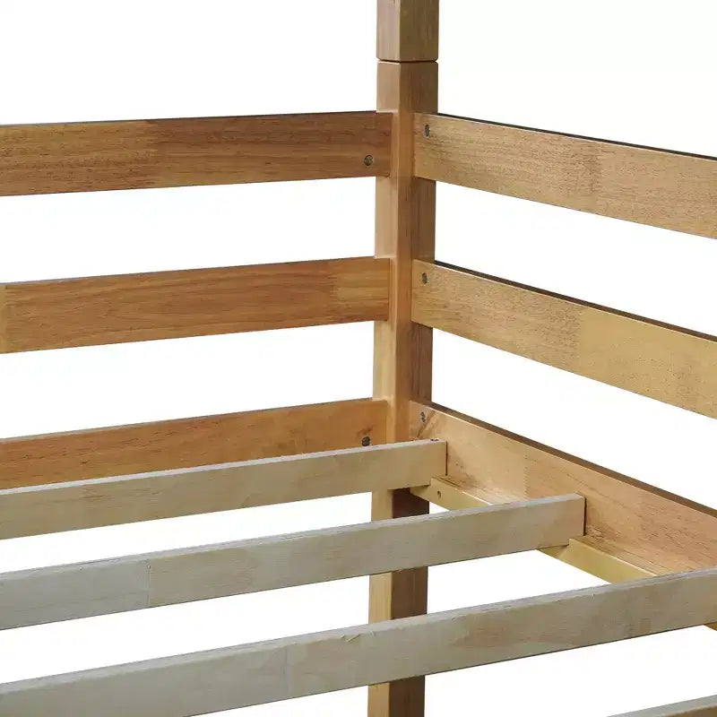 Detachable Triple Twin Bunk Bed with 2 Ladders & Guardrails, Rubber Wood, 200 lbs/Bed