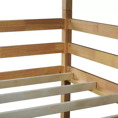 Detachable Triple Twin Bunk Bed with 2 Ladders & Guardrails, Rubber Wood, 200 lbs/Bed