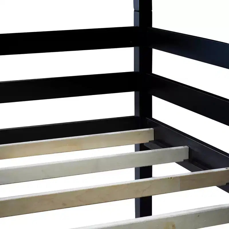 Detachable Triple Twin Bunk Bed with 2 Ladders & Guardrails, Rubber Wood, 200 lbs/Bed