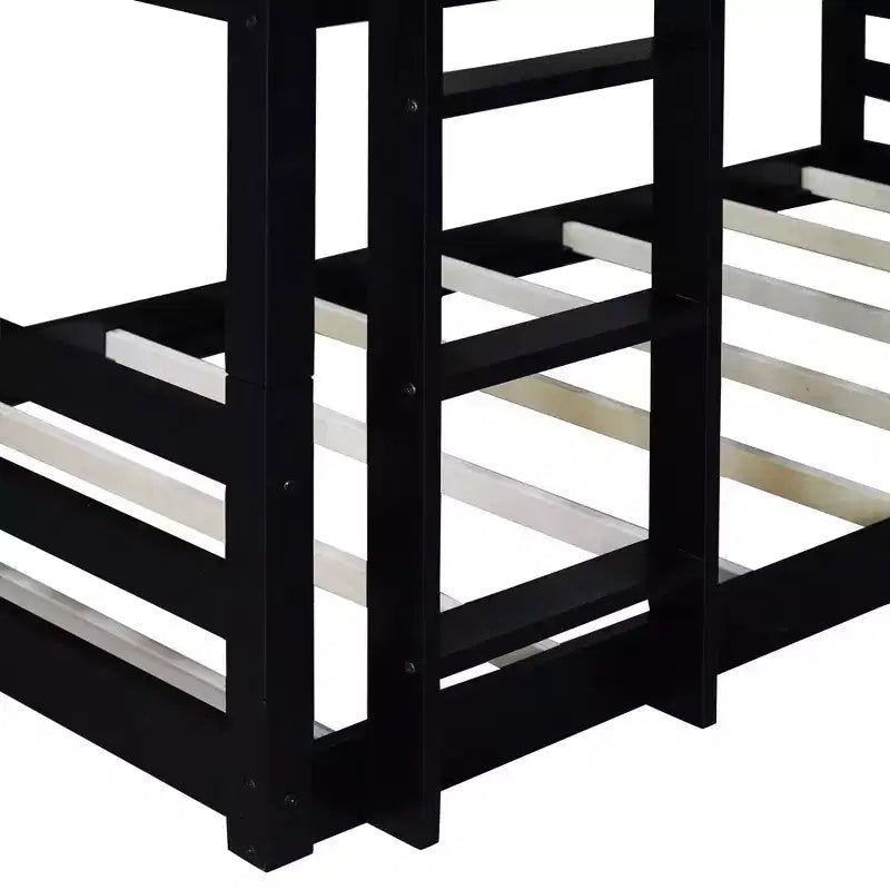 Detachable Triple Twin Bunk Bed with 2 Ladders & Guardrails, Rubber Wood, 200 lbs/Bed