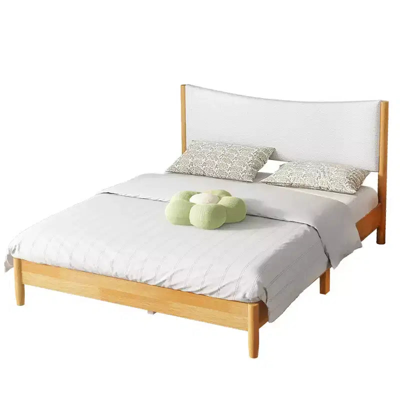 Queen Size Platform Bed with Boucle Upholstered Headboard & Underbed Storage, Natural