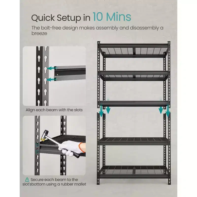 5-Tier Heavy-Duty Steel Shelving Unit with Anti-Tip Kit, 18x36x72in, 2250 lbs Total Capacity