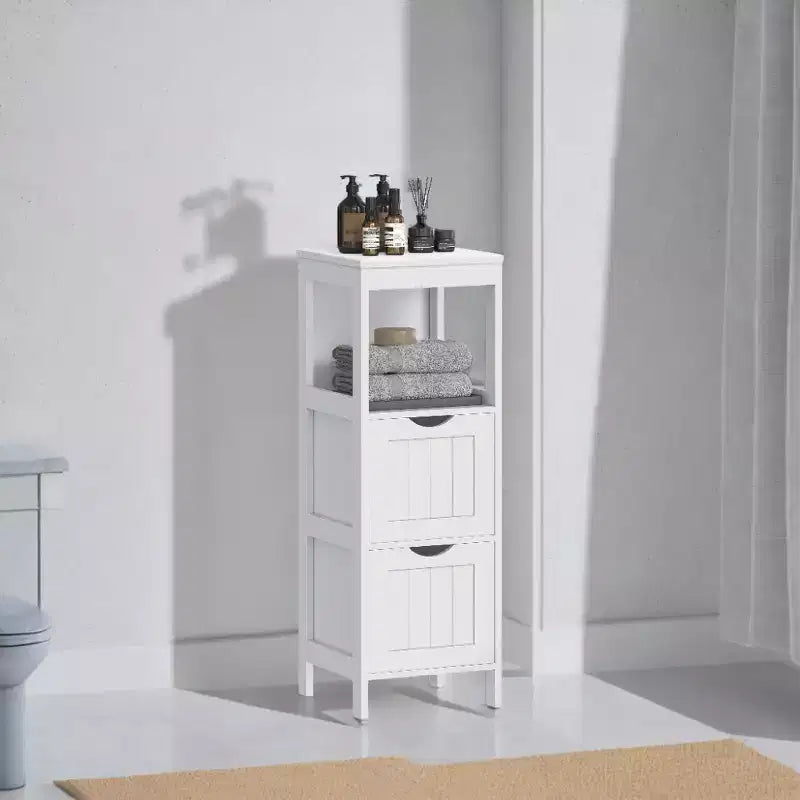 Modern Floor Storage Cabinet with Adjustable Shelves and 4 Doors - Freestanding Organizer