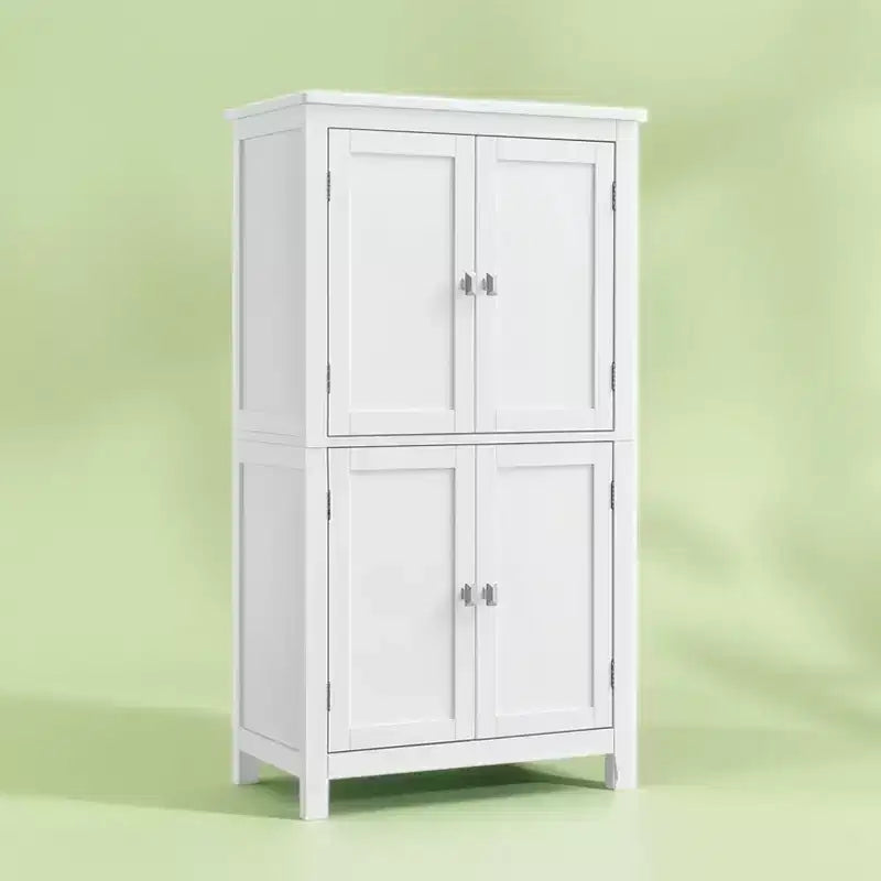 Modern Floor Storage Cabinet with Adjustable Shelves and 4 Doors - Freestanding Organizer