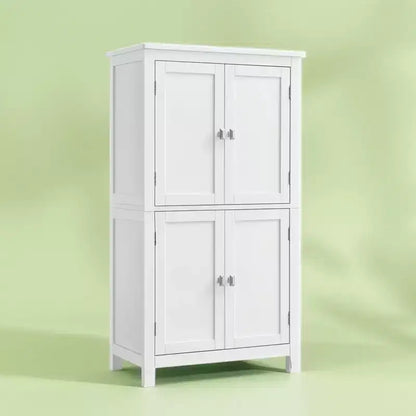 Modern Floor Storage Cabinet with Adjustable Shelves and 4 Doors - Freestanding Organizer