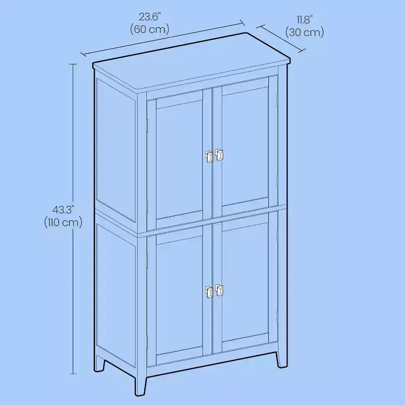 Modern Floor Storage Cabinet with Adjustable Shelves and 4 Doors - Freestanding Organizer