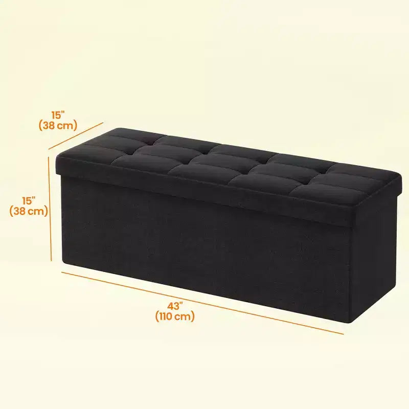 43in Folding Storage Ottoman Bench with Padded Linen Seat, 660 lbs Capacity