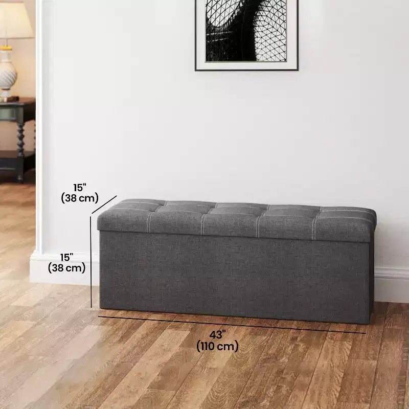 43in Folding Storage Ottoman Bench with Padded Linen Seat, 660 lbs Capacity