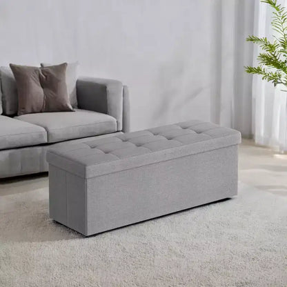 43in Folding Storage Ottoman Bench with Padded Linen Seat, 660 lbs Capacity