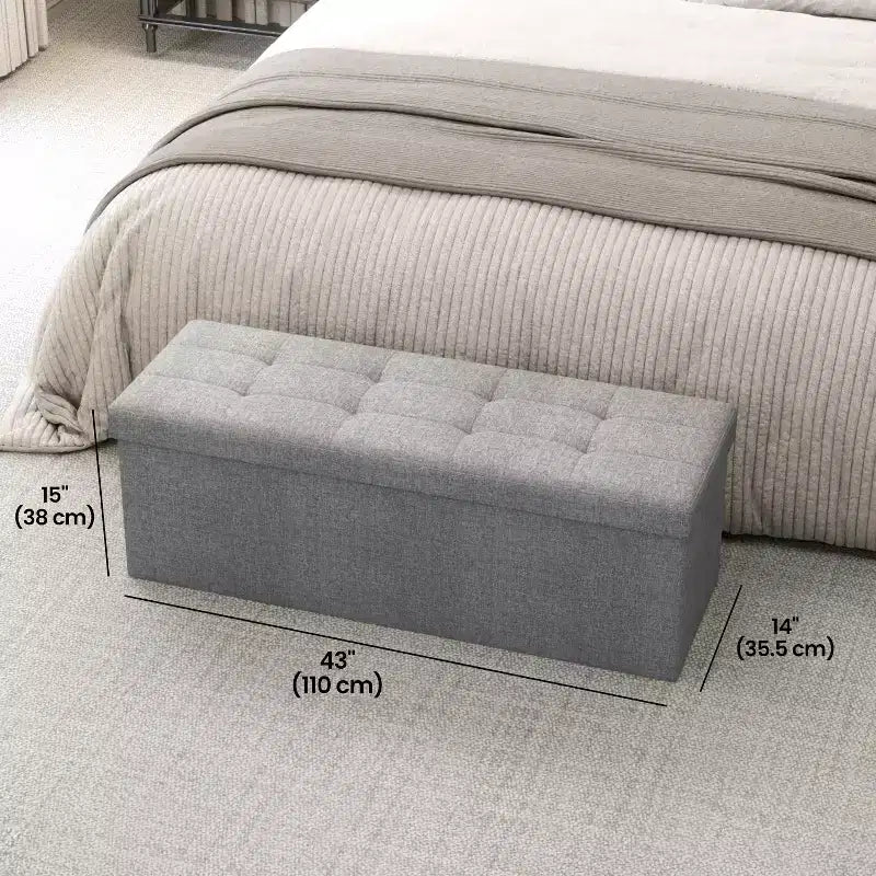 43in Folding Storage Ottoman Bench with Padded Linen Seat, 660 lbs Capacity