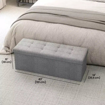 43in Folding Storage Ottoman Bench with Padded Linen Seat, 660 lbs Capacity