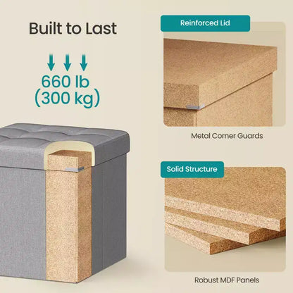 43in Folding Storage Ottoman Bench with Padded Linen Seat, 660 lbs Capacity