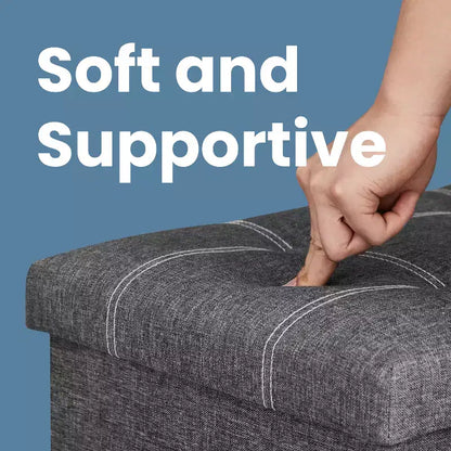 43in Folding Storage Ottoman Bench with Padded Linen Seat, 660 lbs Capacity