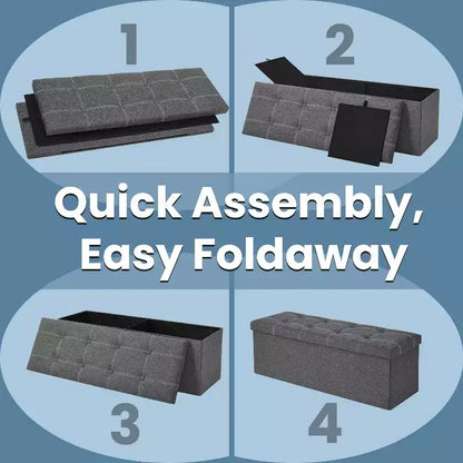 43in Folding Storage Ottoman Bench with Padded Linen Seat, 660 lbs Capacity