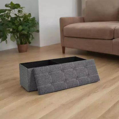 43in Folding Storage Ottoman Bench with Padded Linen Seat, 660 lbs Capacity