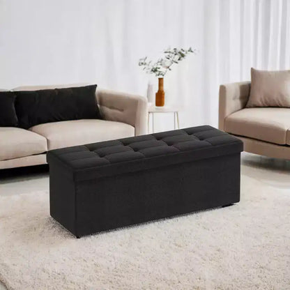 43in Folding Storage Ottoman Bench with Padded Linen Seat, 660 lbs Capacity