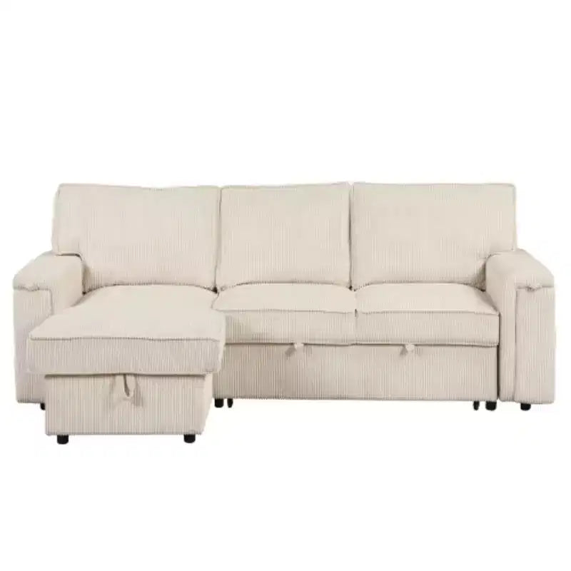Upholstery Sleeper Sectional Sofa with Storage Bags and 2 cup holders on Arms
