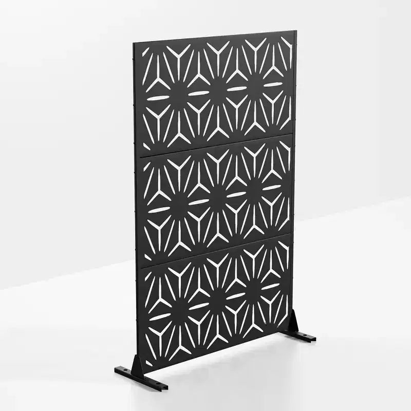 Star shaped black galvanized sheet screen 71.37x46.8inch independent outdoor indoor privacy screen, balcony terrace garden decoration privacy screen