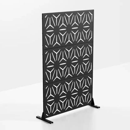 Star shaped black galvanized sheet screen 71.37x46.8inch independent outdoor indoor privacy screen, balcony terrace garden decoration privacy screen
